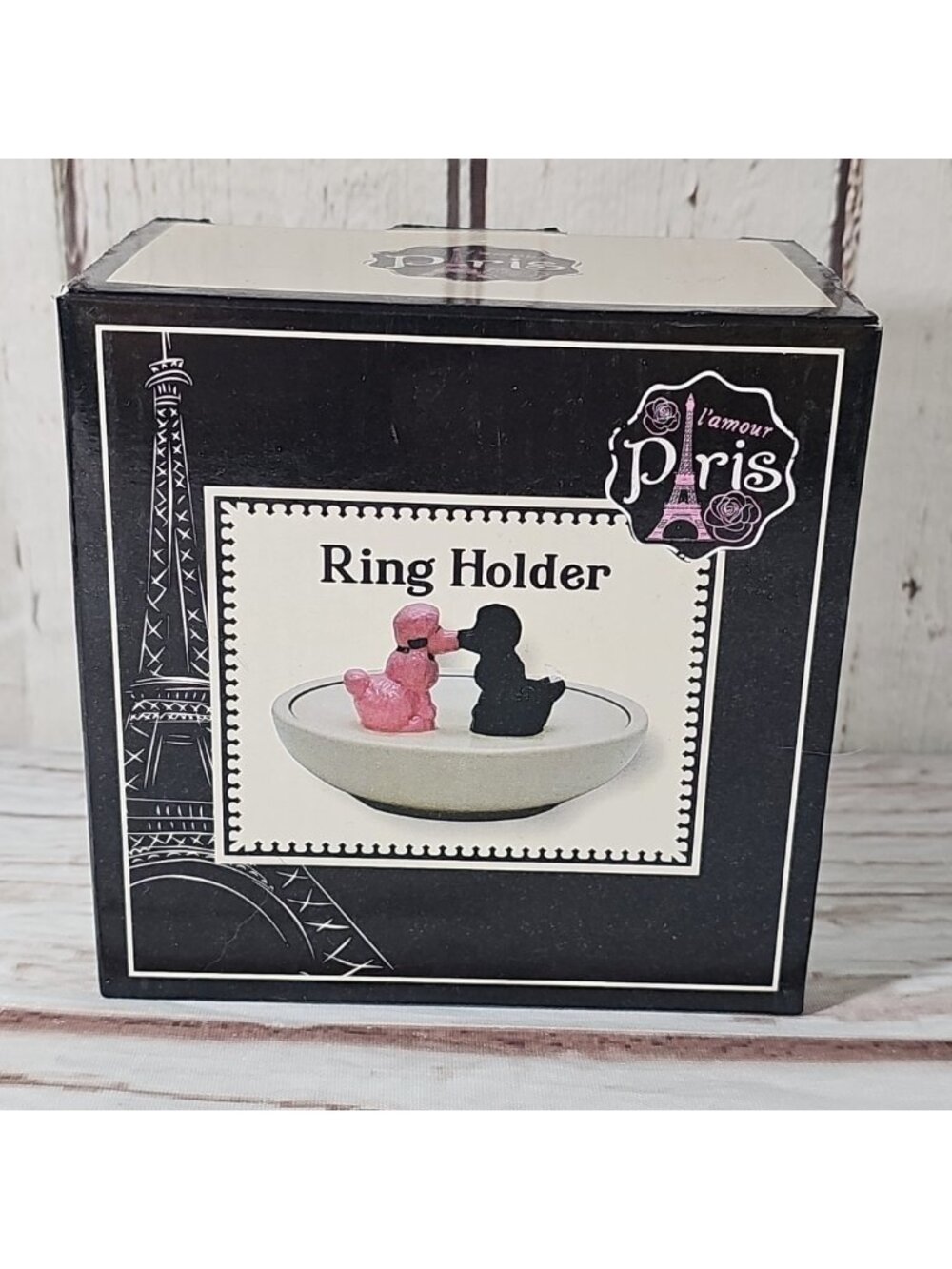 Pink Black Poodle Ring Holder L’Amour Paris Vanity Decor Jewelry Holder Plate
